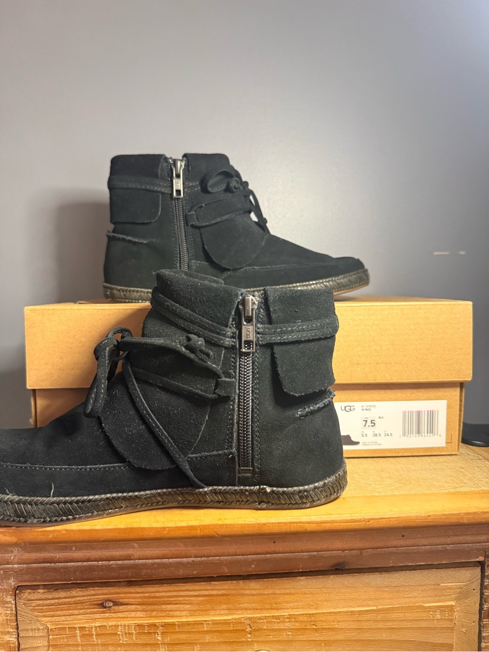 UGG Black Suede Mid-Top Lace Boot